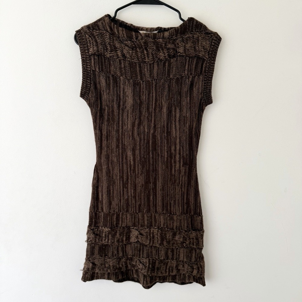 B.B. Jeans Knit Mini Dress Womens L Brown Y2K Indie Sleaze Grunge Tunic